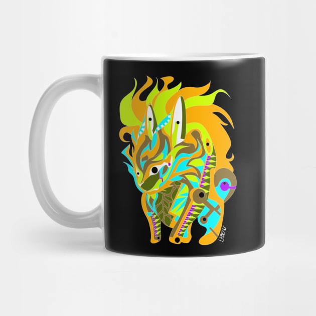 rabbit kaiju in rainbow electric colors in mexican patterns by jorge_lebeau